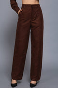 Faux Suede Straight Leg Woven Pants