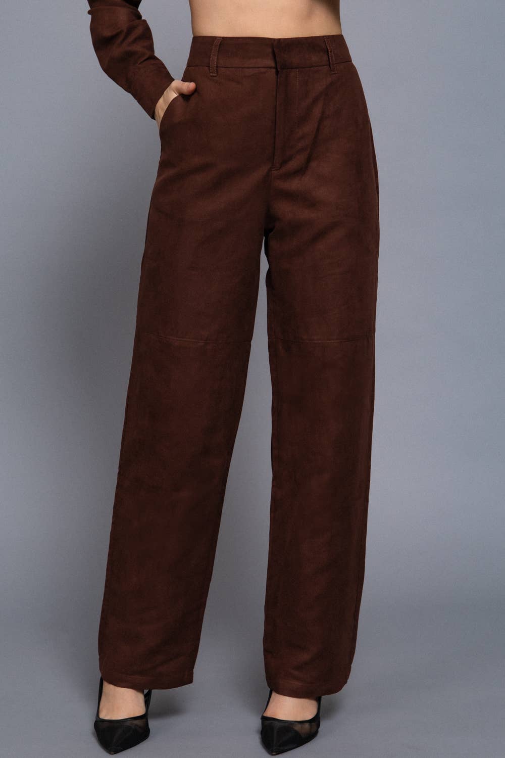 Faux Suede Straight Leg Woven Pants