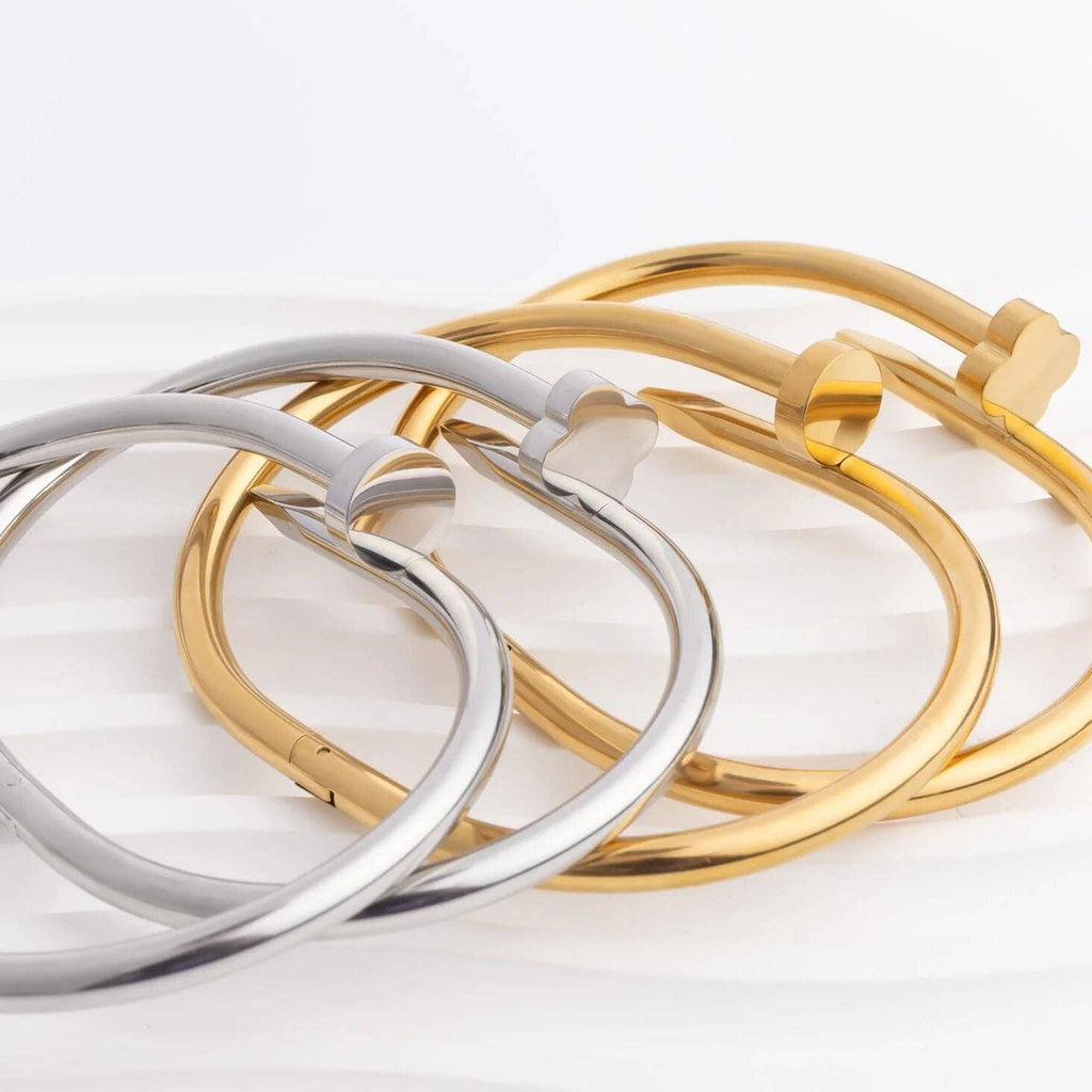 18K Gold PVD Stainless Steel Floral Nail Bangle