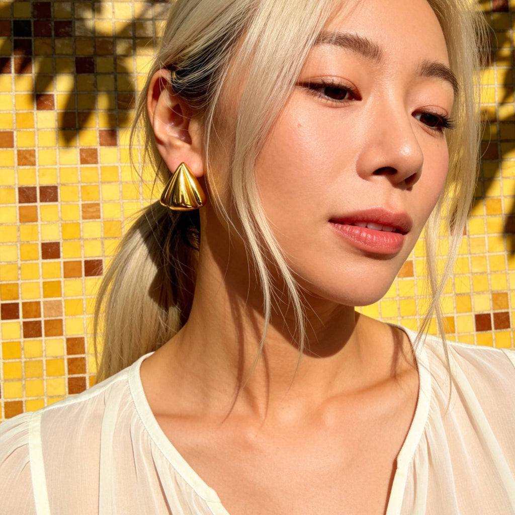Sculpted Triangle Gold Statement Earrings