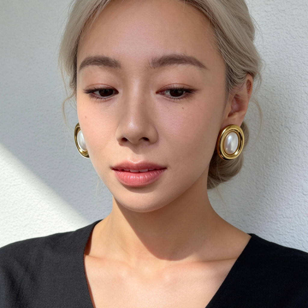 Classic Pearl Gold Stud Earrings