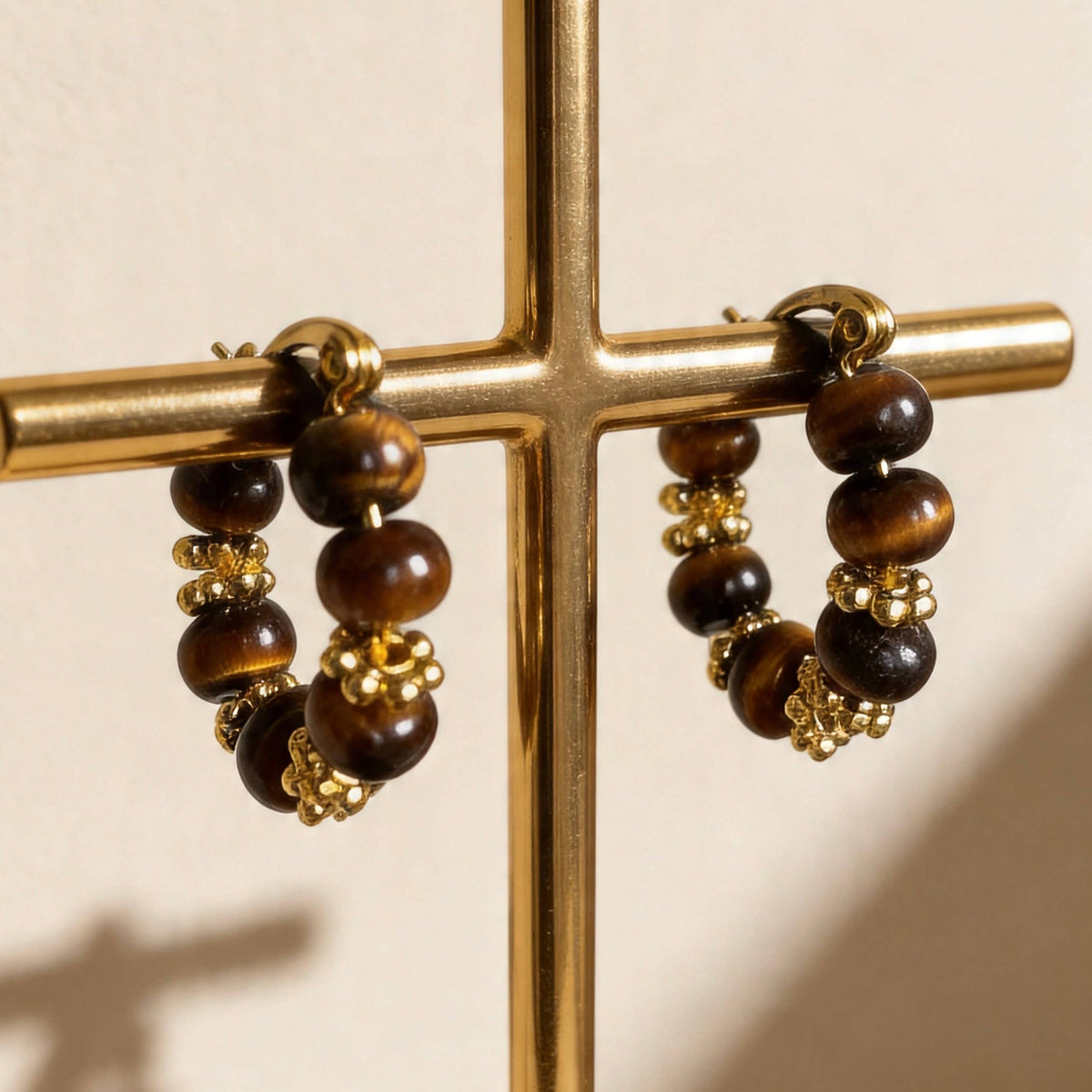 Tiger Eye Beaded Hoop Earrings