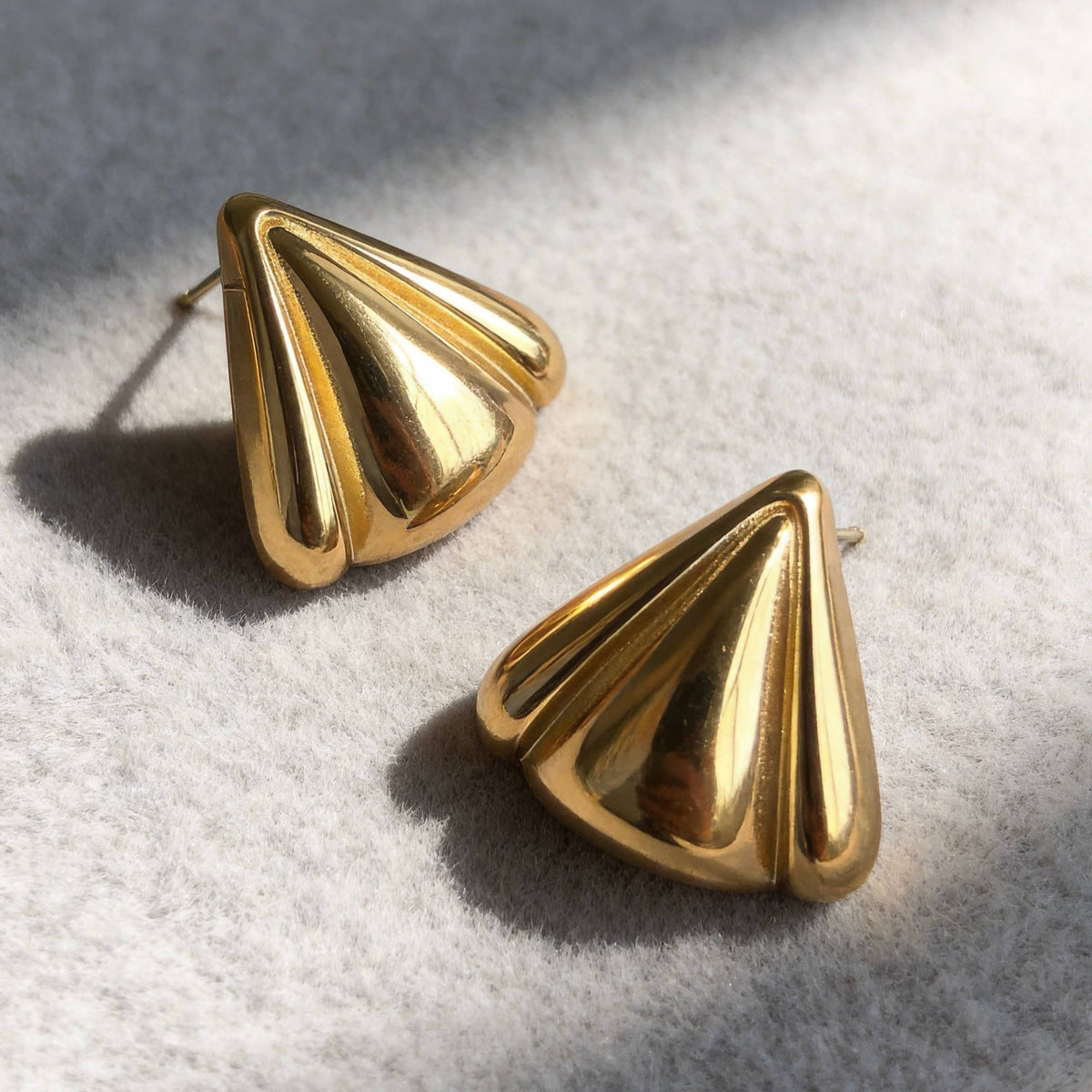 Sculpted Triangle Gold Statement Earrings