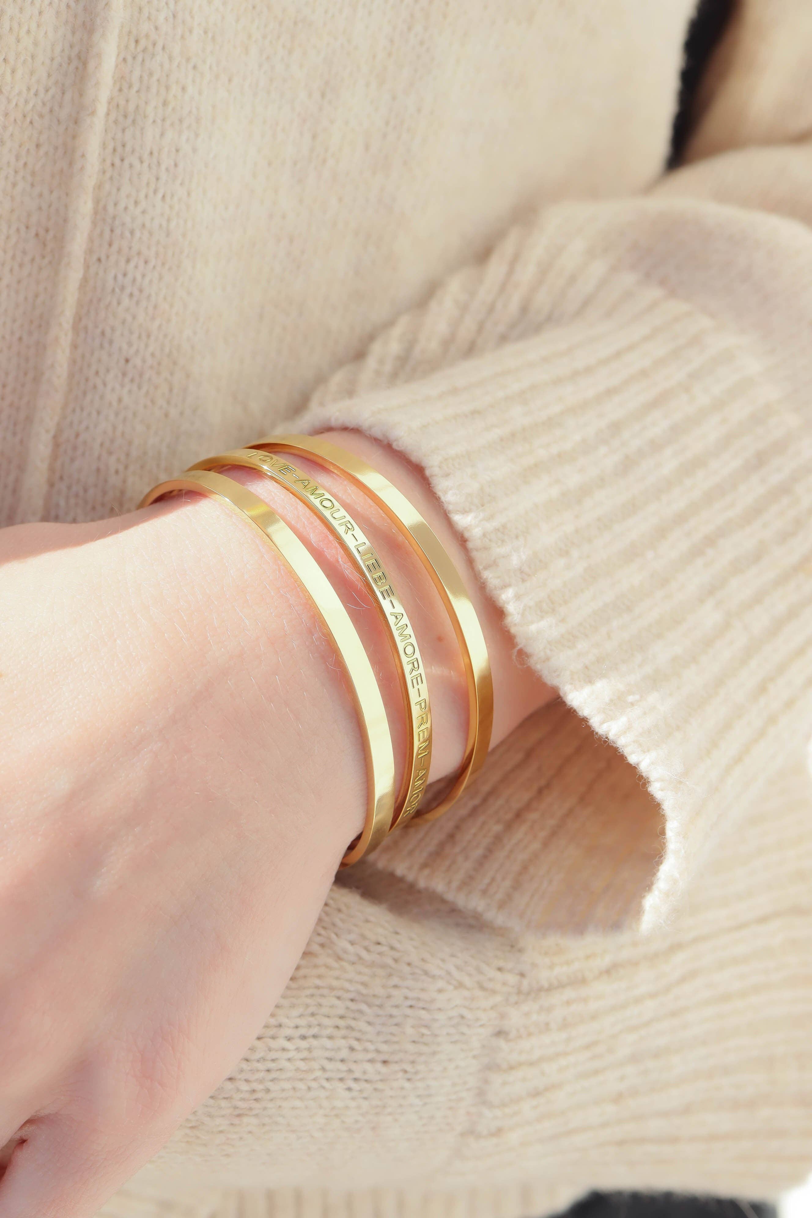 18K Gold PVD Stainless Steel Love Languages 3 Pc Bangle Set