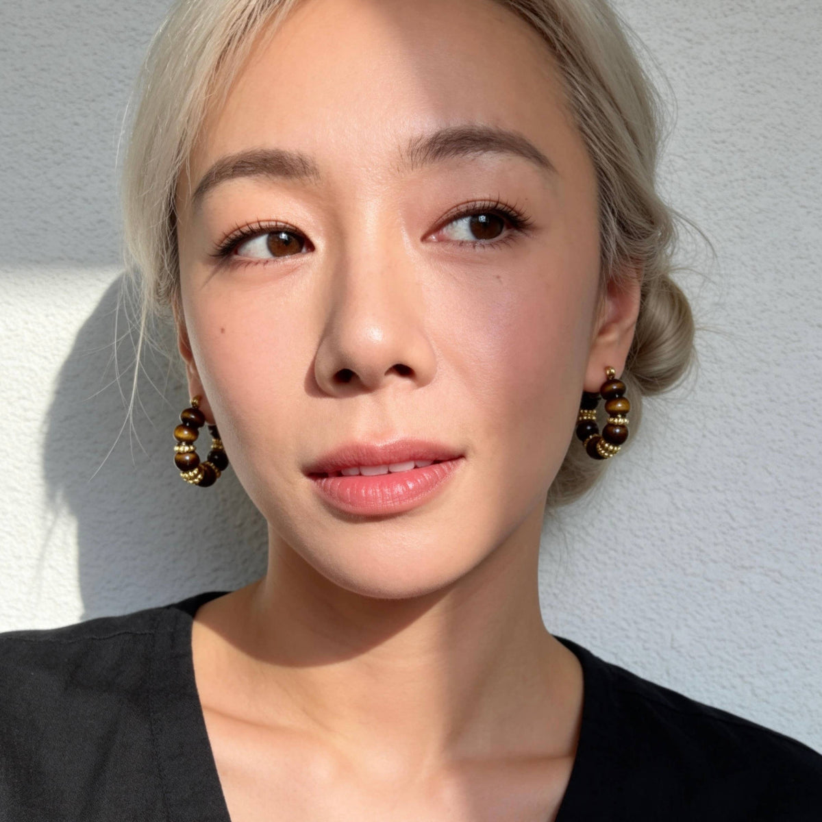 Tiger Eye Beaded Hoop Earrings