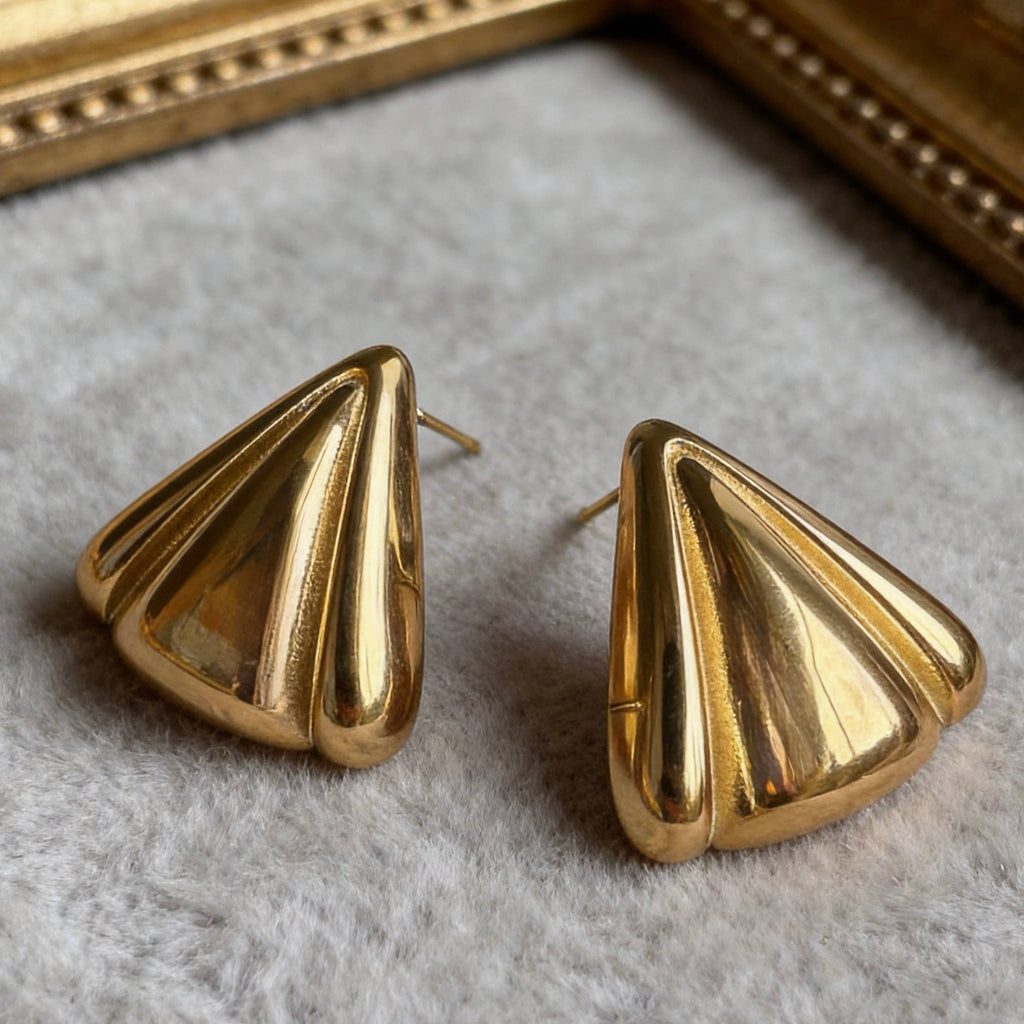 Sculpted Triangle Gold Statement Earrings
