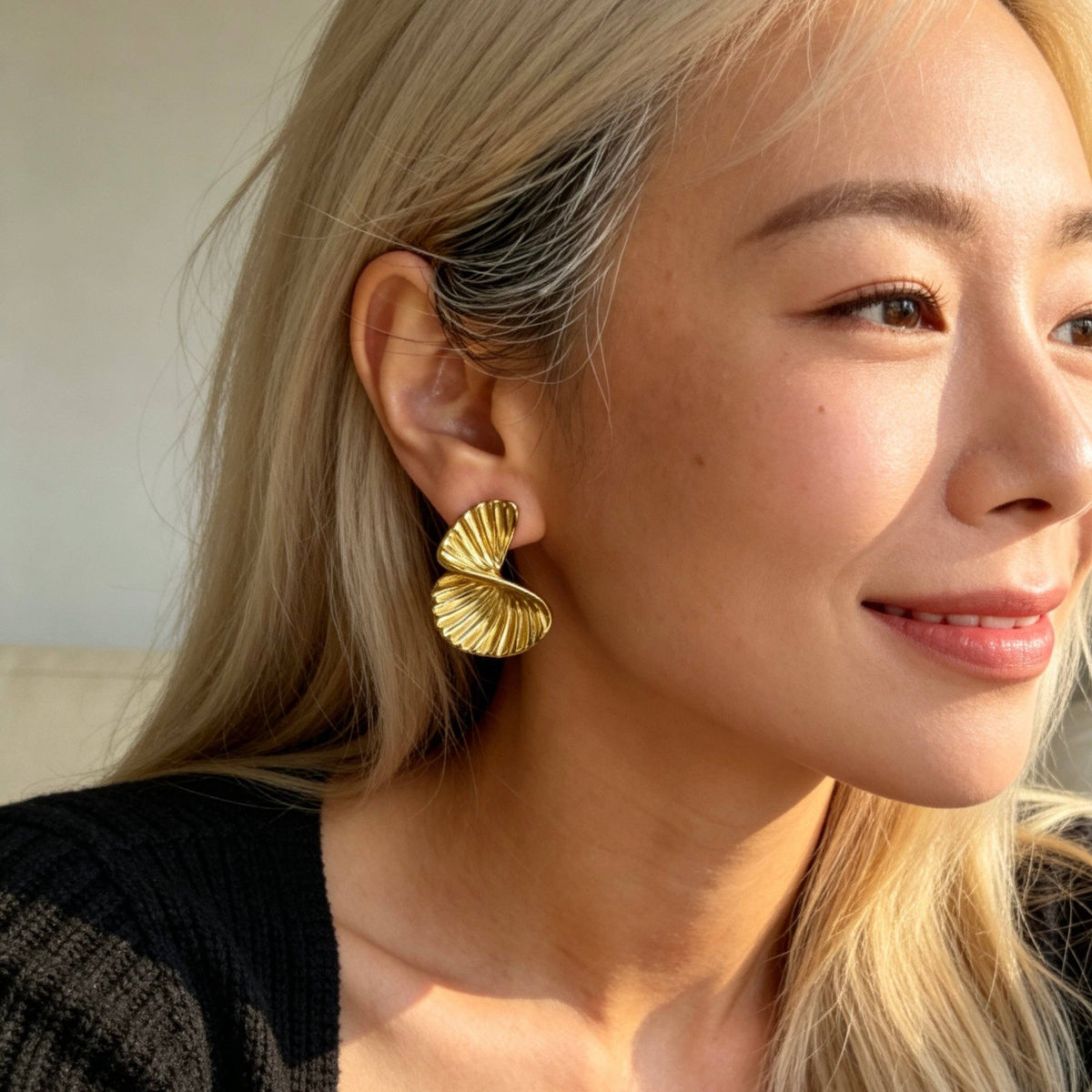 Stainless Steel Twisted Shell Statement Earrings