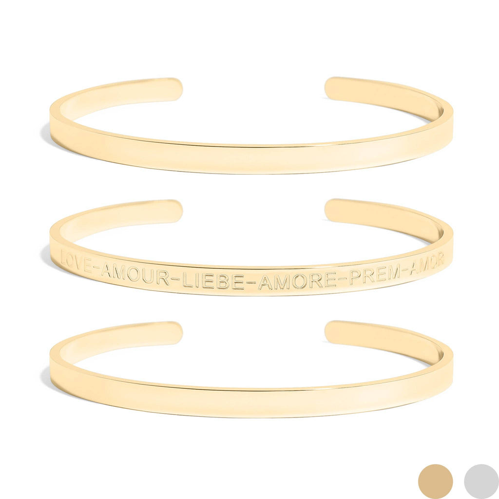 18K Gold PVD Stainless Steel Love Languages 3 Pc Bangle Set