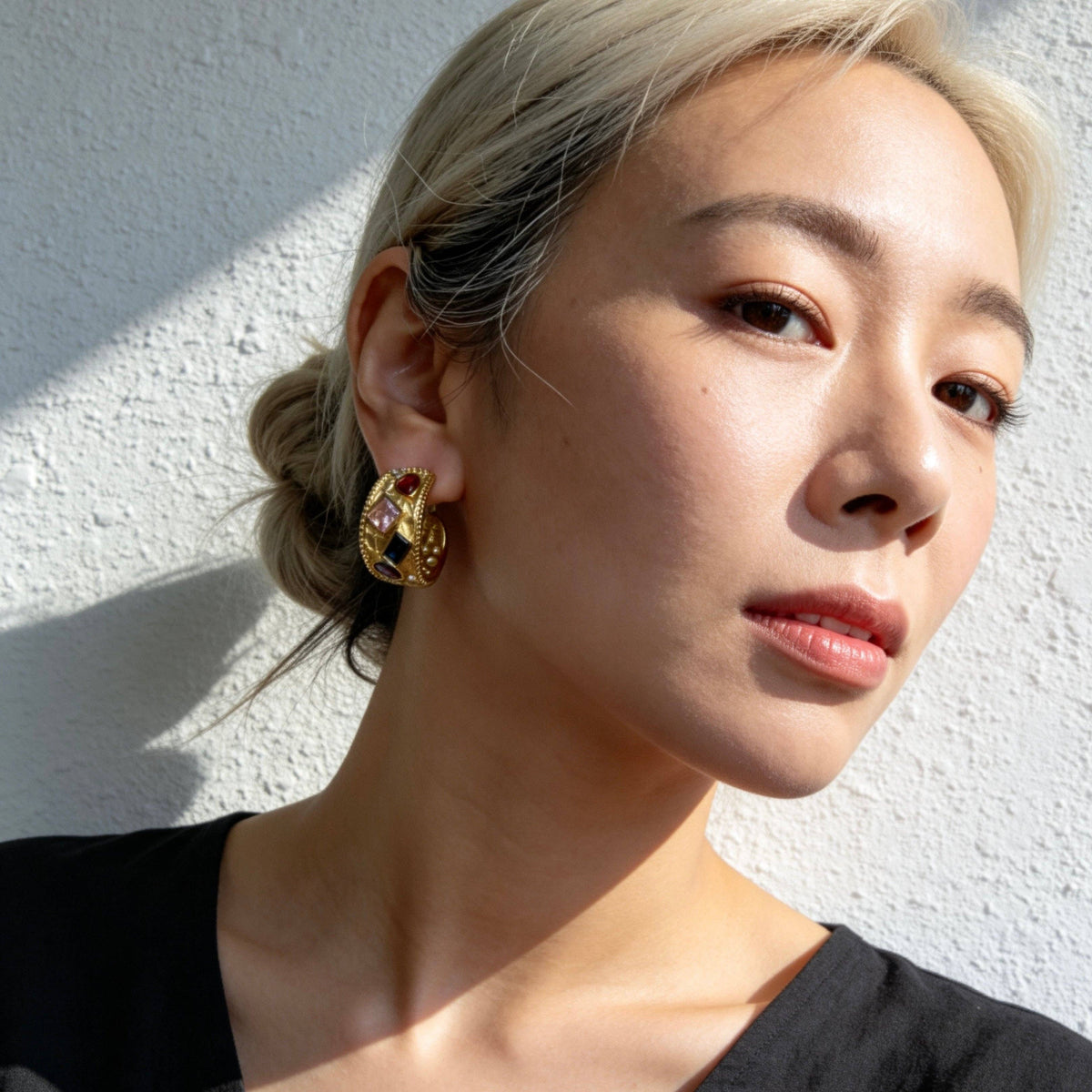 Stainless Steel Color Gem Hoop Earrings