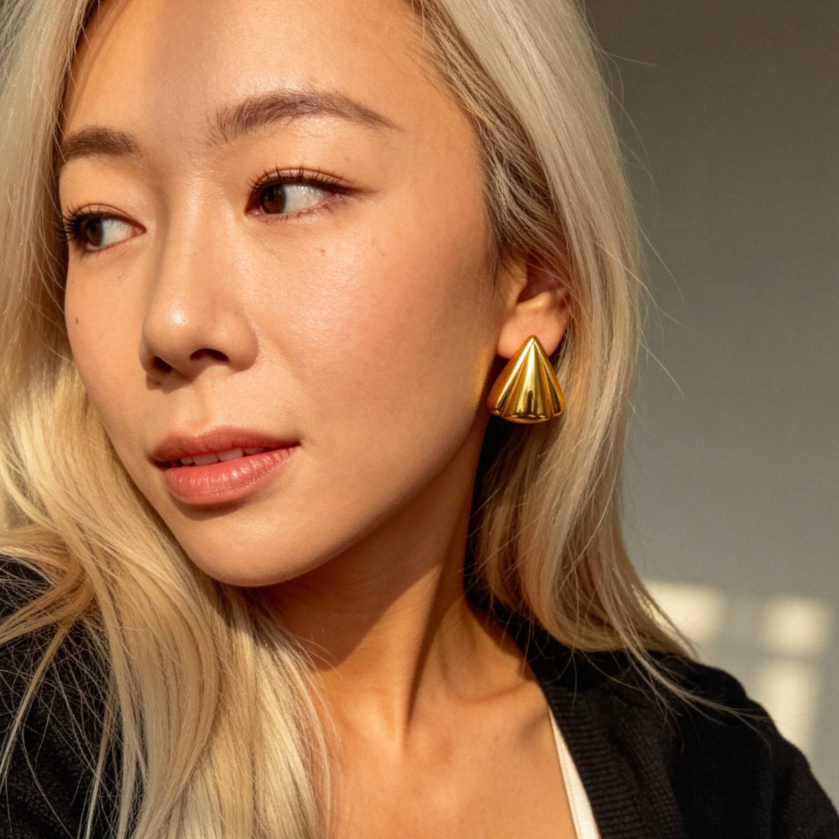 Sculpted Triangle Gold Statement Earrings