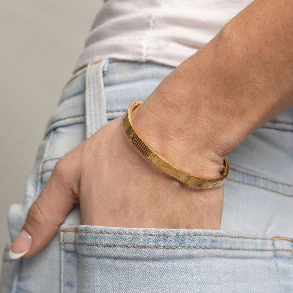 18K Gold PVD Stainless Steel Fluted Bangle Bracelet