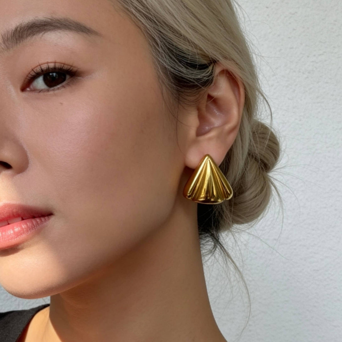Sculpted Triangle Gold Statement Earrings
