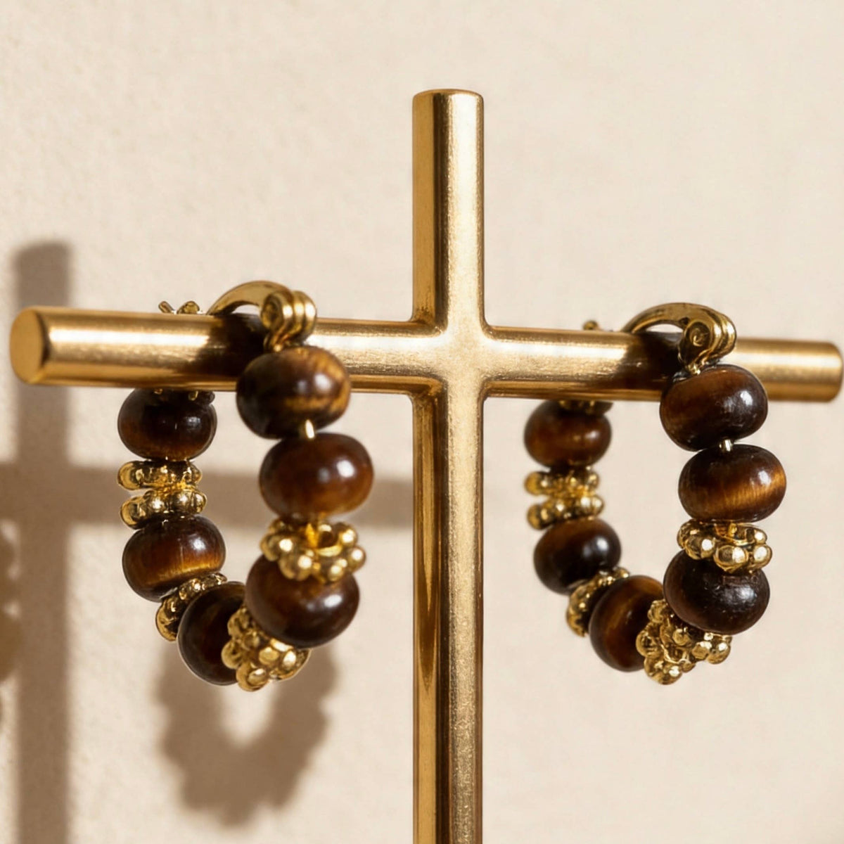 Tiger Eye Beaded Hoop Earrings
