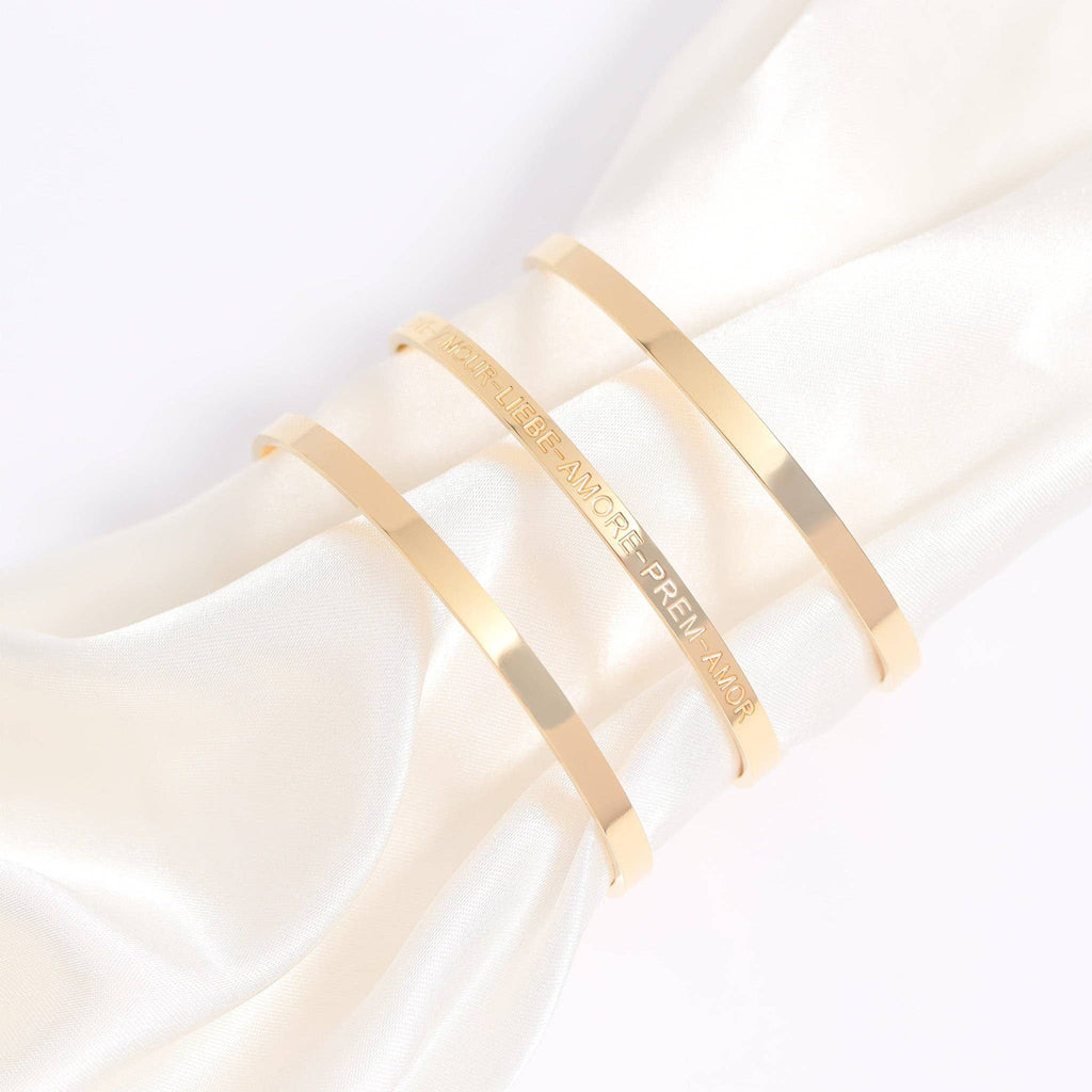 18K Gold PVD Stainless Steel Love Languages 3 Pc Bangle Set