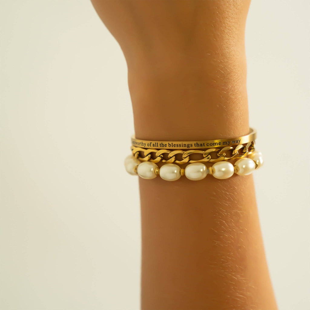18K Gold PVD Worthy of Blessings Engraved Bangle Bracelet