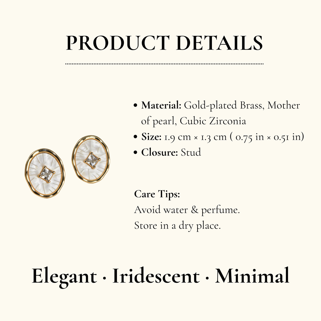 Gold Crystal Oval Mother of Pearl Earrings
