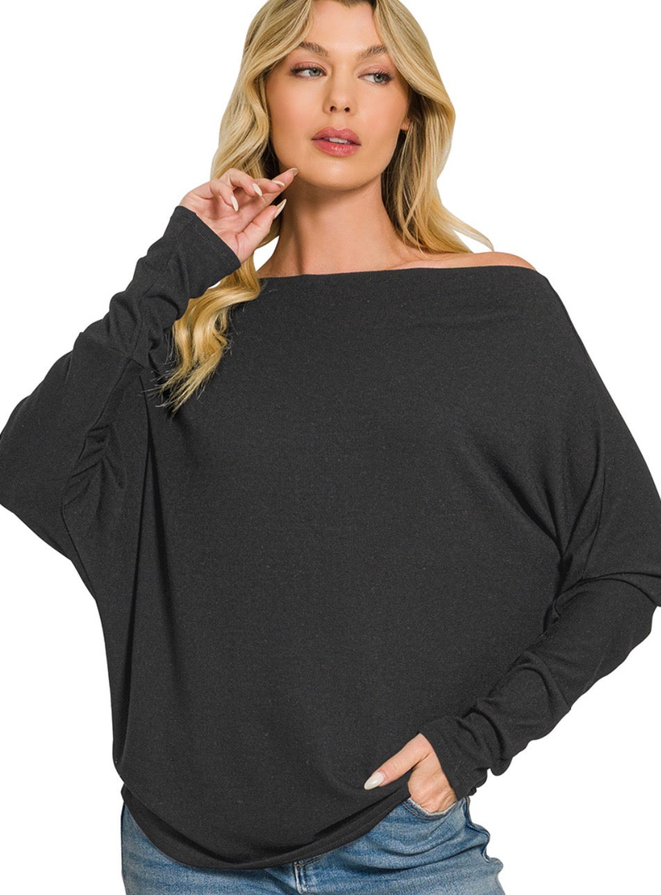 HACCI DOLMAN SLEEVE BOAT NECK TOP