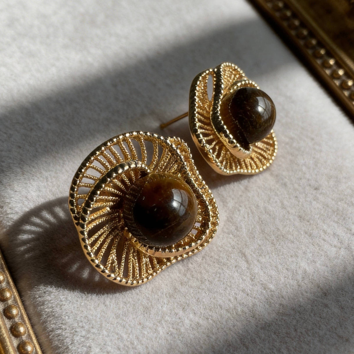 Gold Tiger Eye Stud Earrings