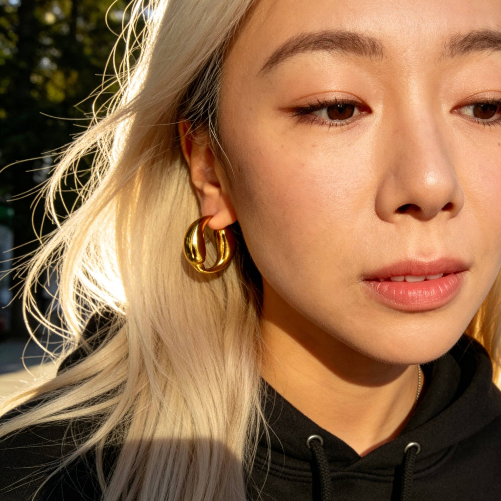 Gold Sculptural Hoop Chunky Earrings