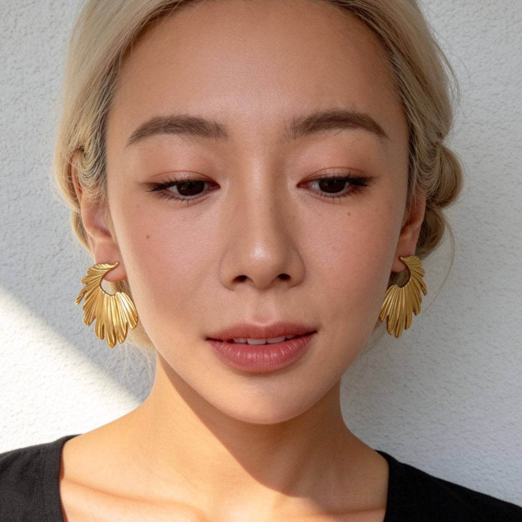 Stainless Steel Golden Wing Statement Drop Earrings