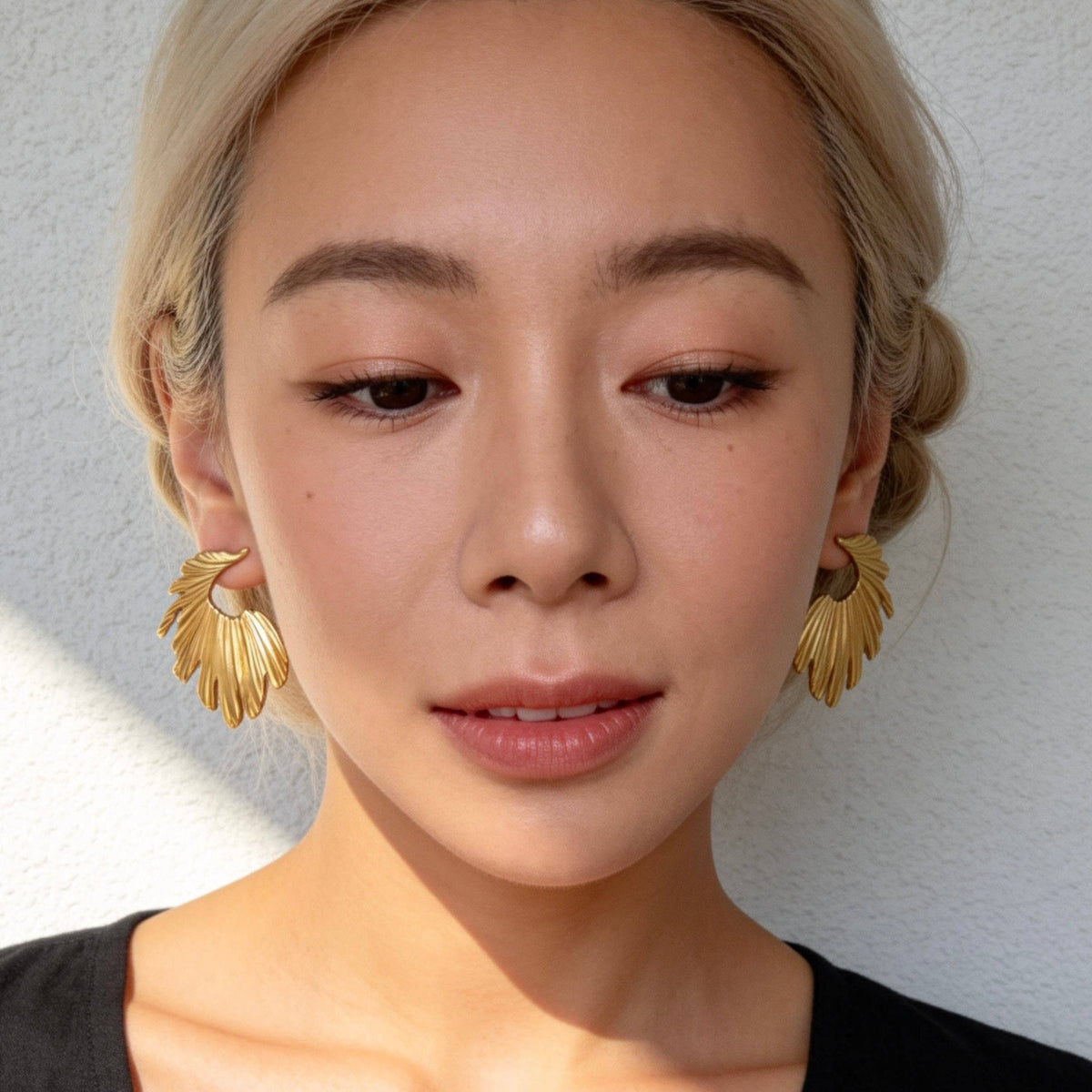 Stainless Steel Golden Wing Statement Drop Earrings