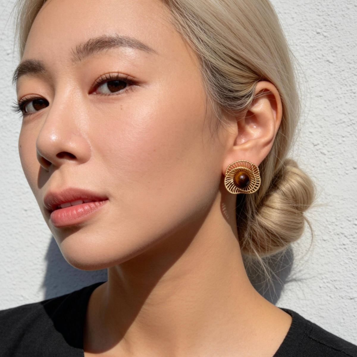 Gold Tiger Eye Stud Earrings