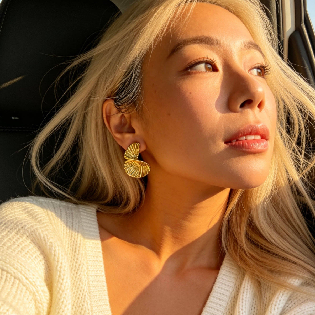Stainless Steel Twisted Shell Statement Earrings