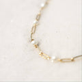 18K Gold PVD Steel Station Pearl Paperclip Chain Bracelet