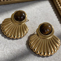 Stainless Steel Tiger Eye Fan Earrings