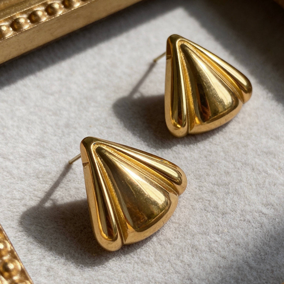 Sculpted Triangle Gold Statement Earrings
