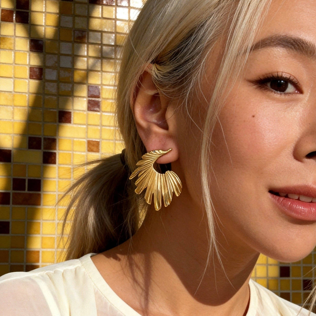 Stainless Steel Golden Wing Statement Drop Earrings