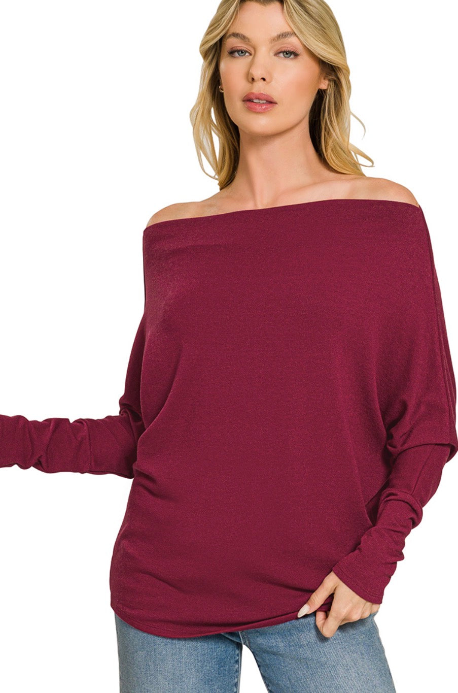 HACCI DOLMAN SLEEVE BOAT NECK TOP