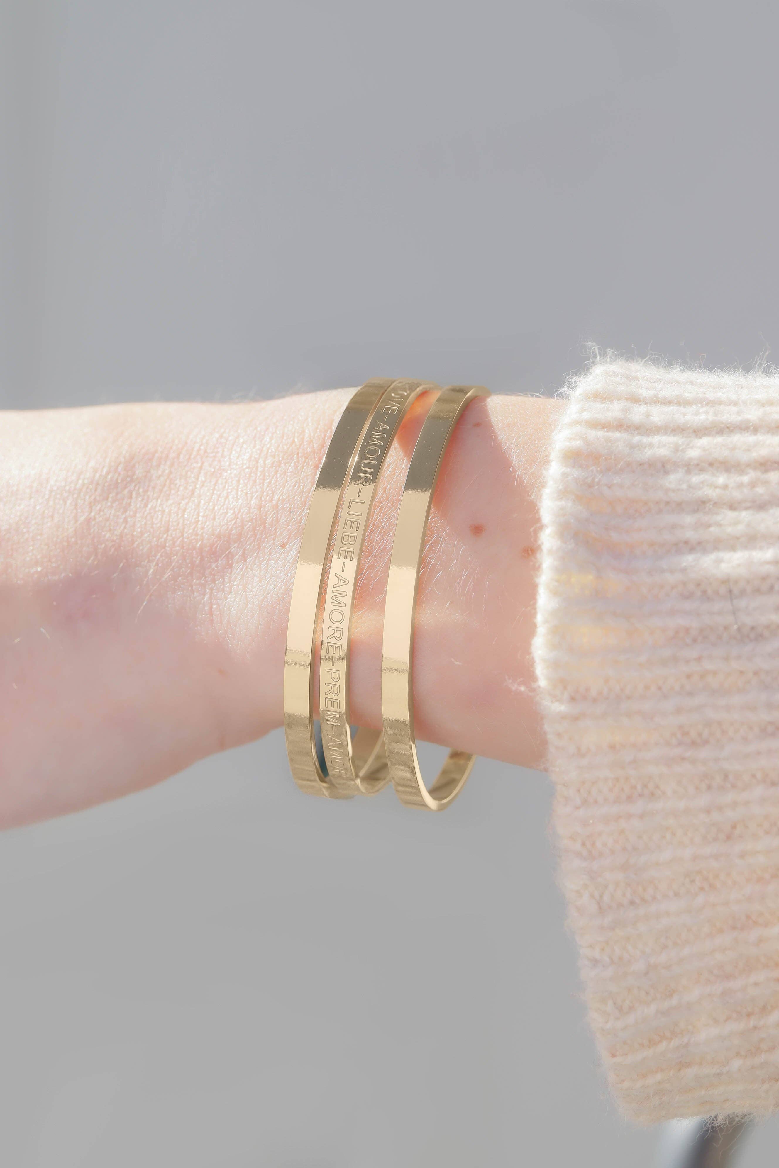 18K Gold PVD Stainless Steel Love Languages 3 Pc Bangle Set