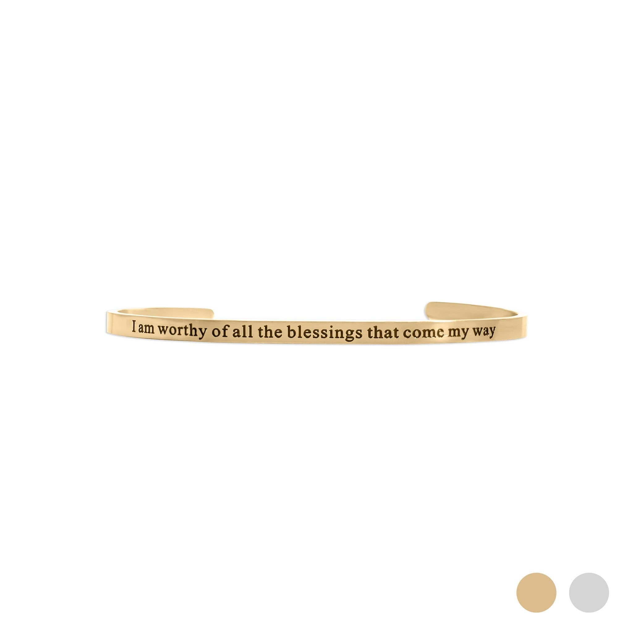 18K Gold PVD Worthy of Blessings Engraved Bangle Bracelet