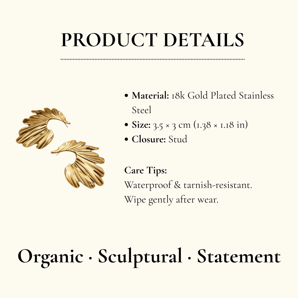 Stainless Steel Golden Wing Statement Drop Earrings