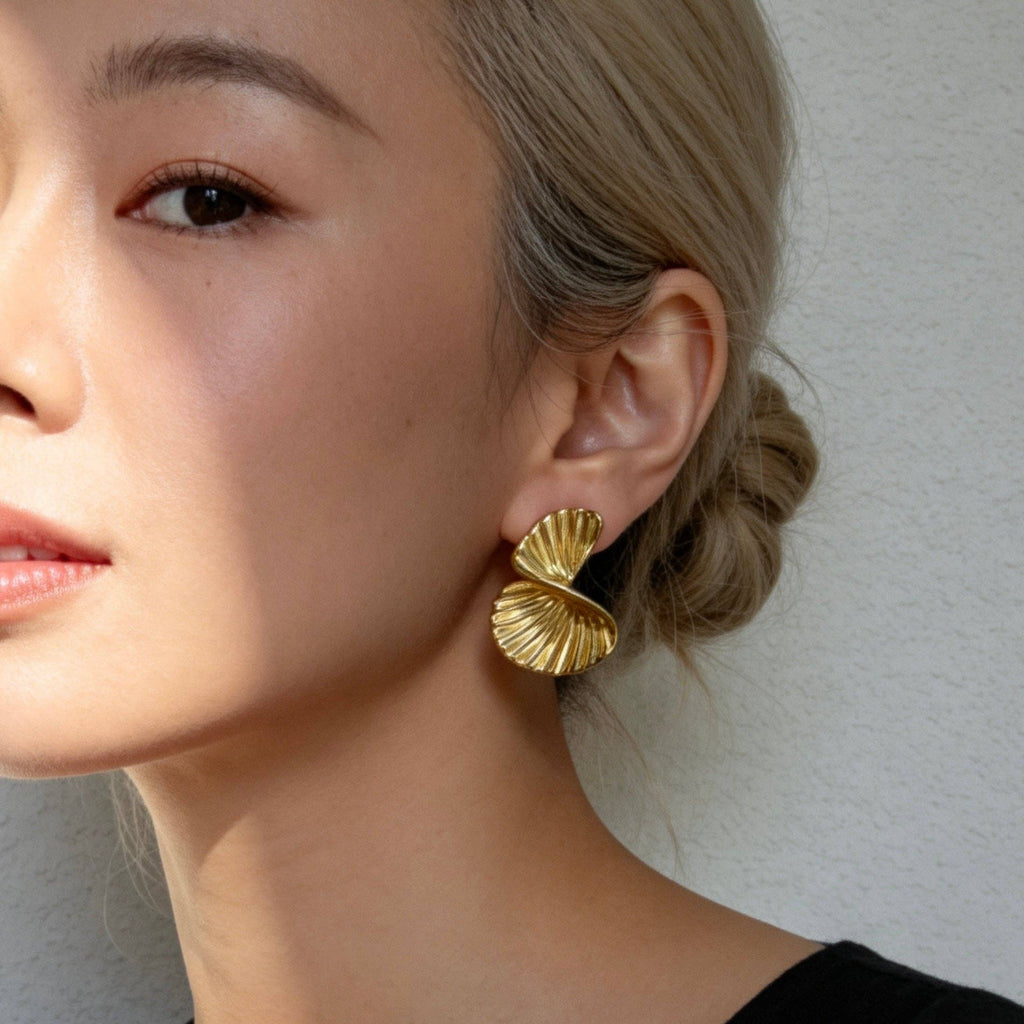 Stainless Steel Twisted Shell Statement Earrings