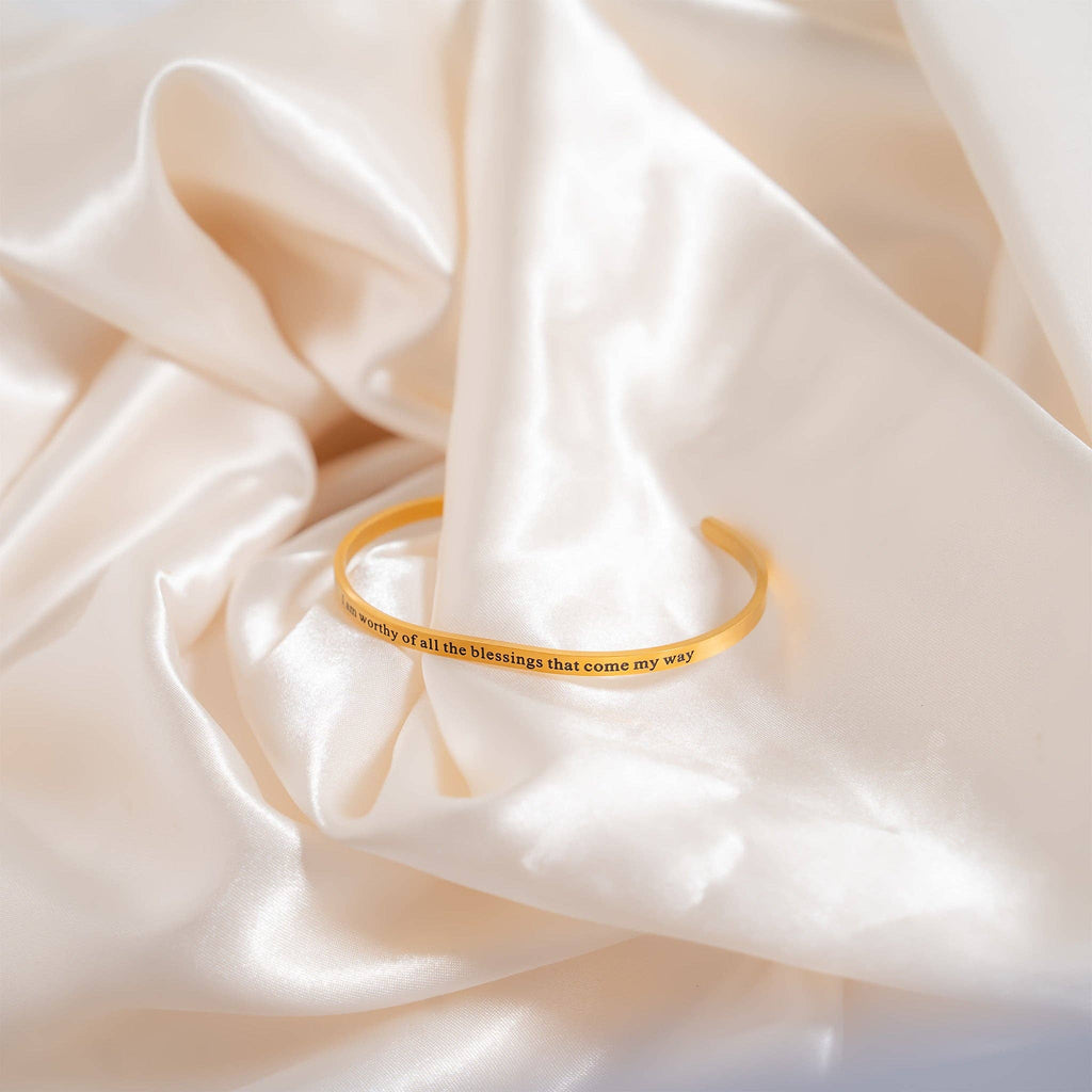 18K Gold PVD Worthy of Blessings Engraved Bangle Bracelet