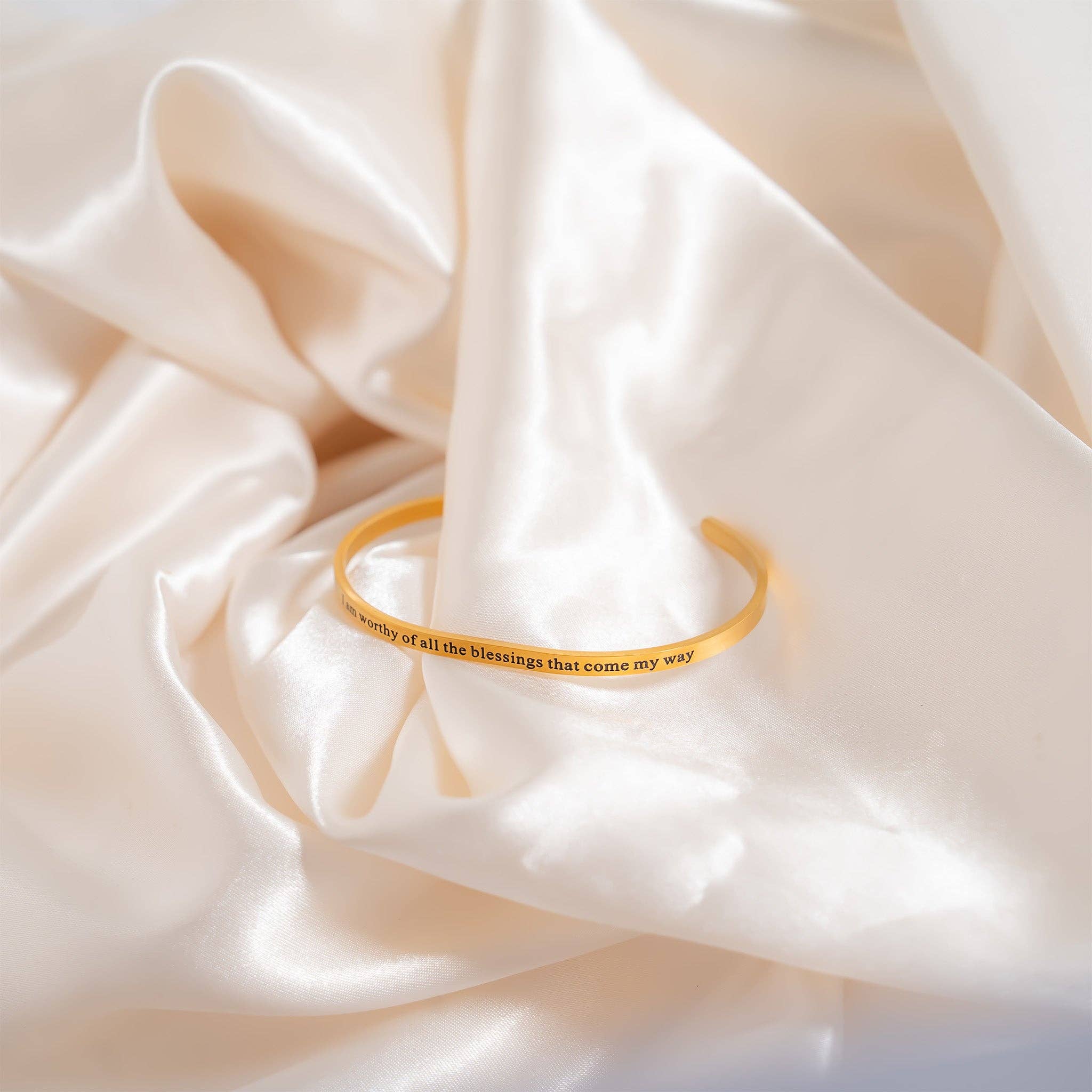 18K Gold PVD Worthy of Blessings Engraved Bangle Bracelet