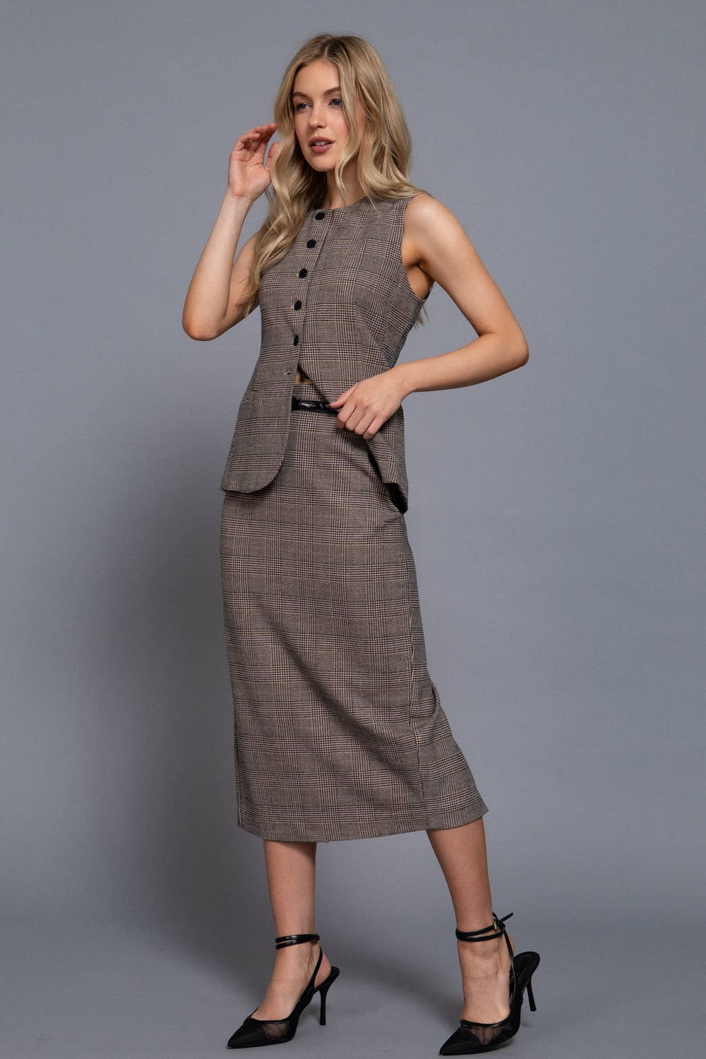 Waist Belt Column Skirt