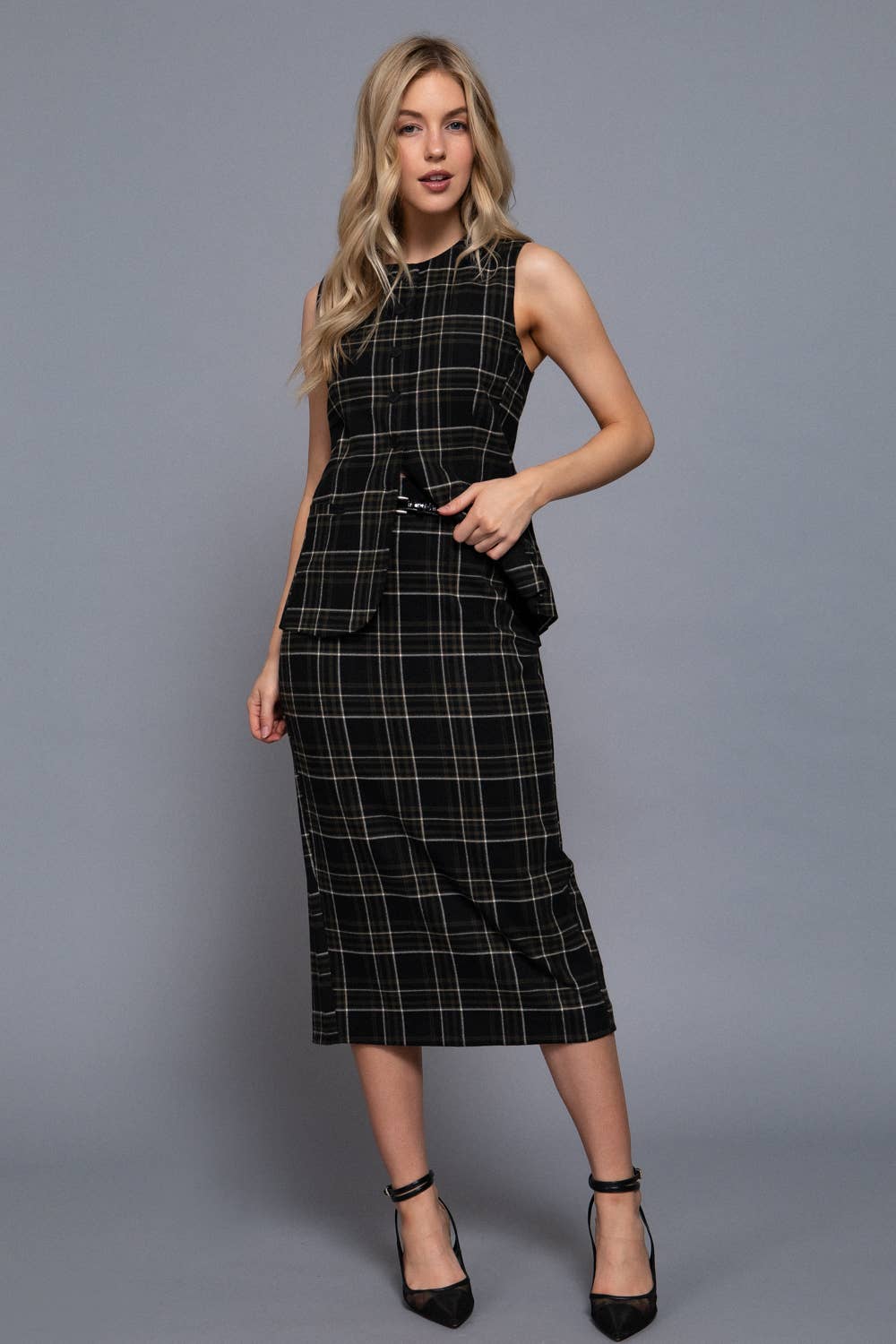 Waist Belt Column Skirt
