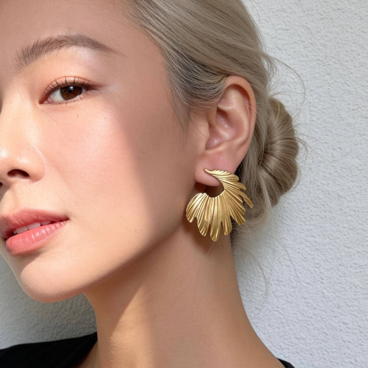 Stainless Steel Golden Wing Statement Drop Earrings