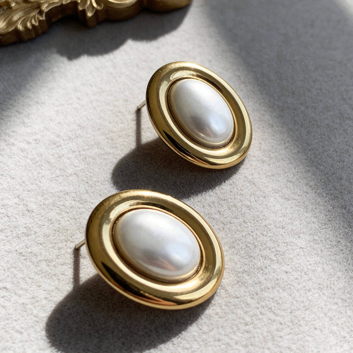 Classic Pearl Gold Stud Earrings
