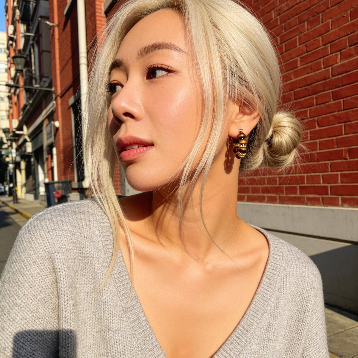 Tiger Eye Beaded Hoop Earrings