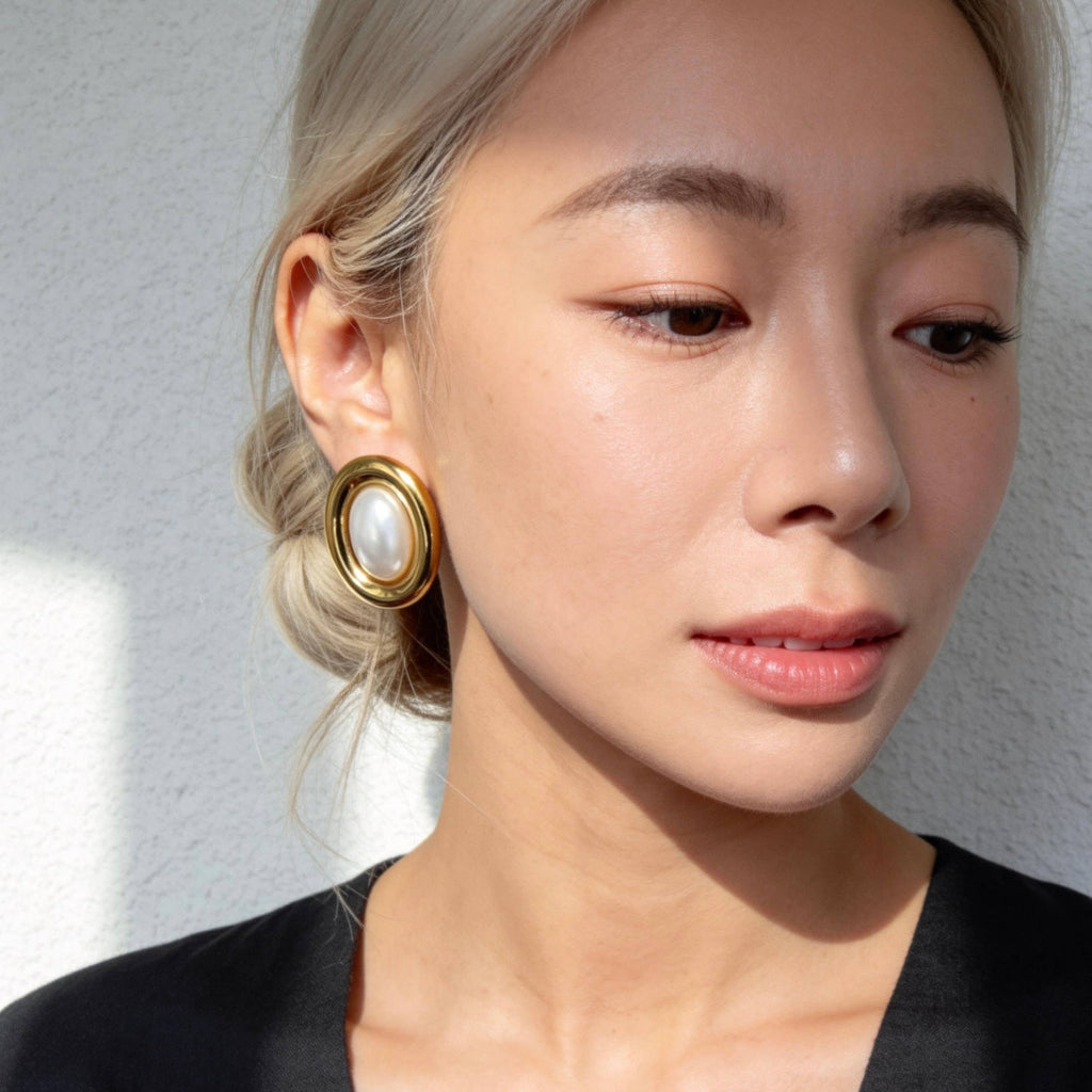 Classic Pearl Gold Stud Earrings