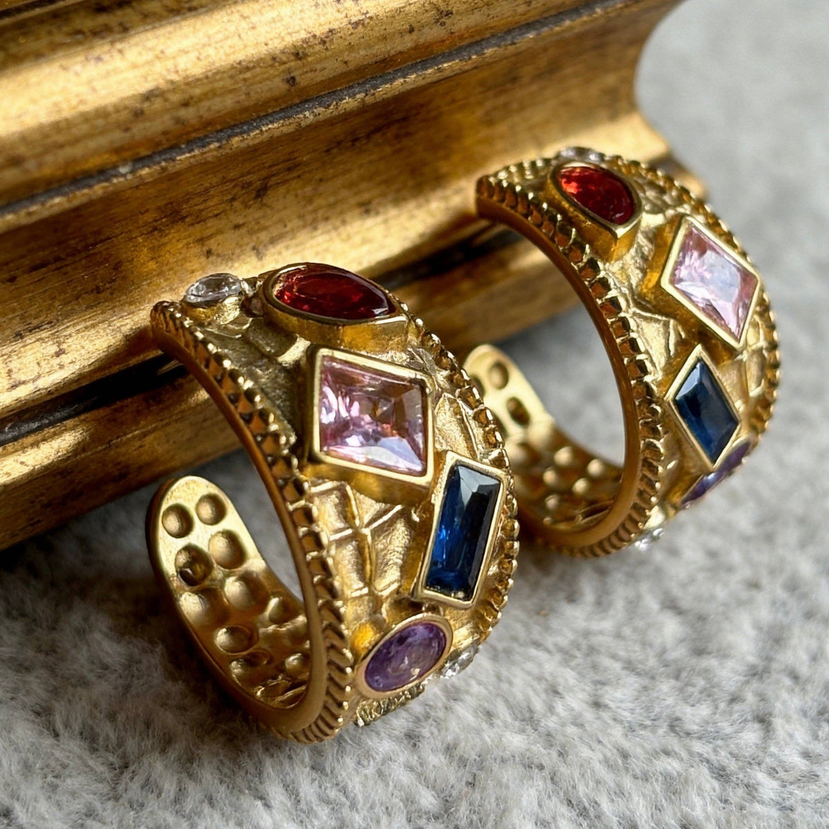 Stainless Steel Color Gem Hoop Earrings