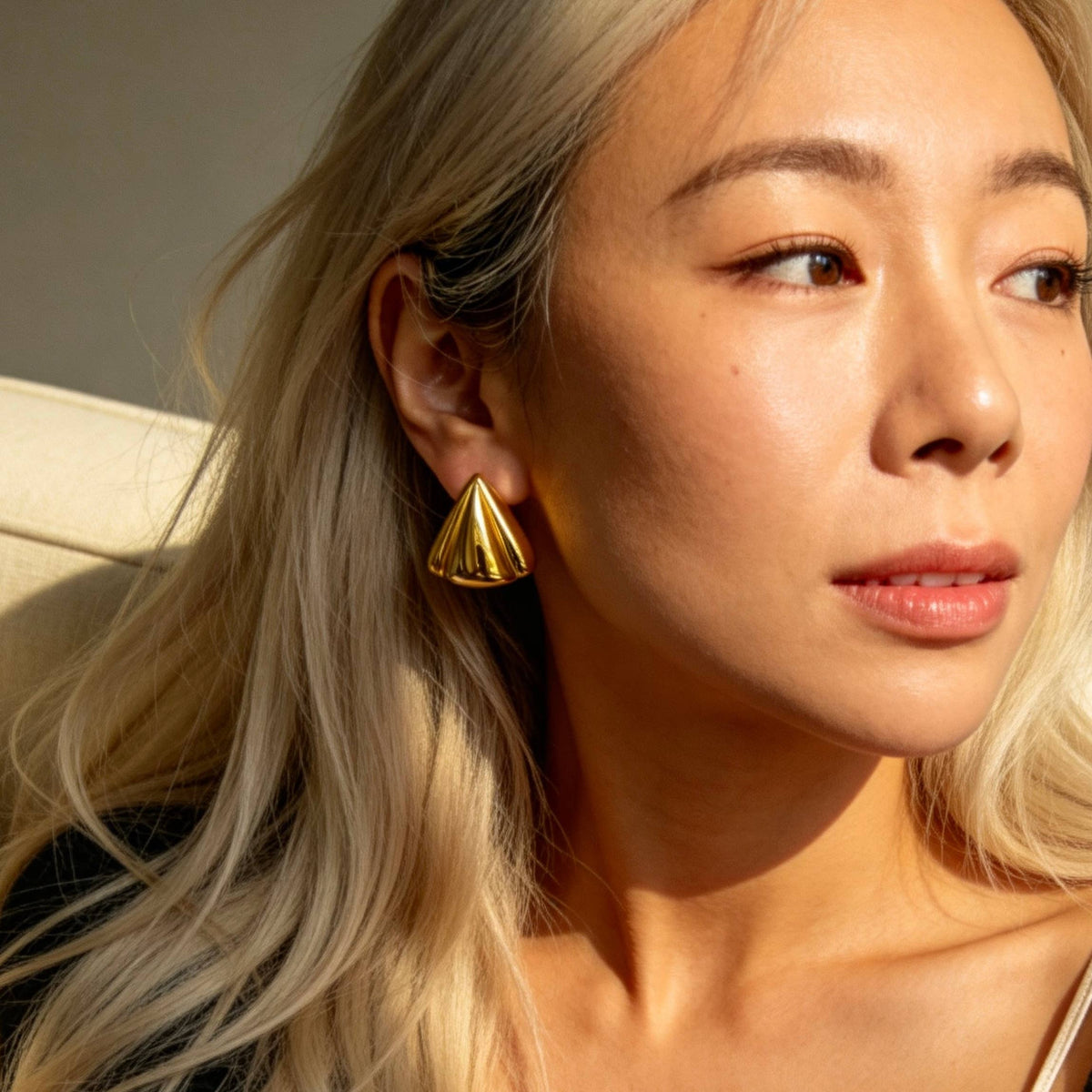 Sculpted Triangle Gold Statement Earrings