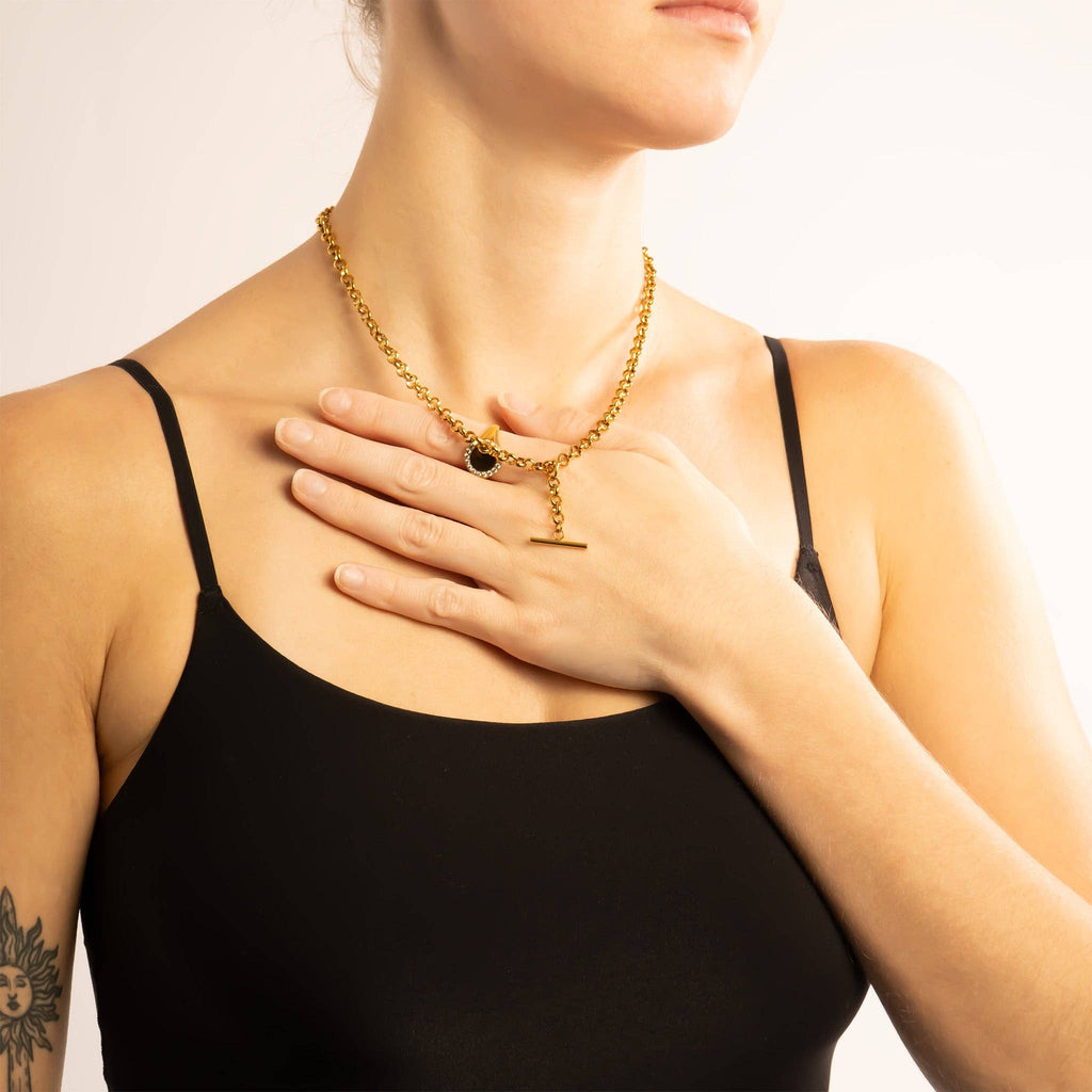 18K Gold PVD Stainless Steel Tbar Necklace