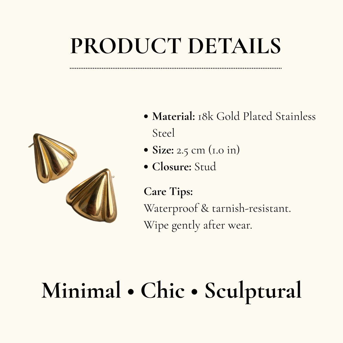 Sculpted Triangle Gold Statement Earrings