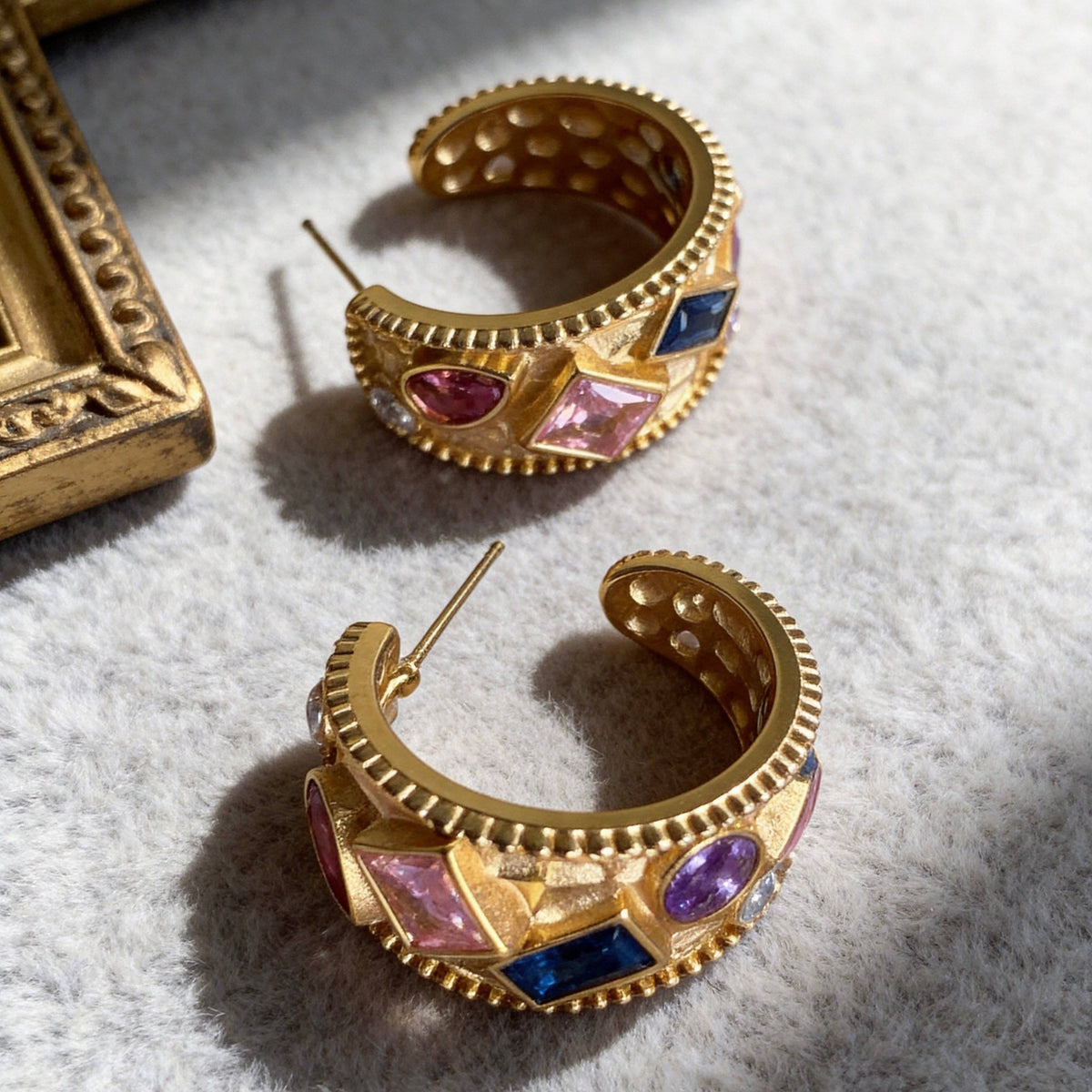 Stainless Steel Color Gem Hoop Earrings