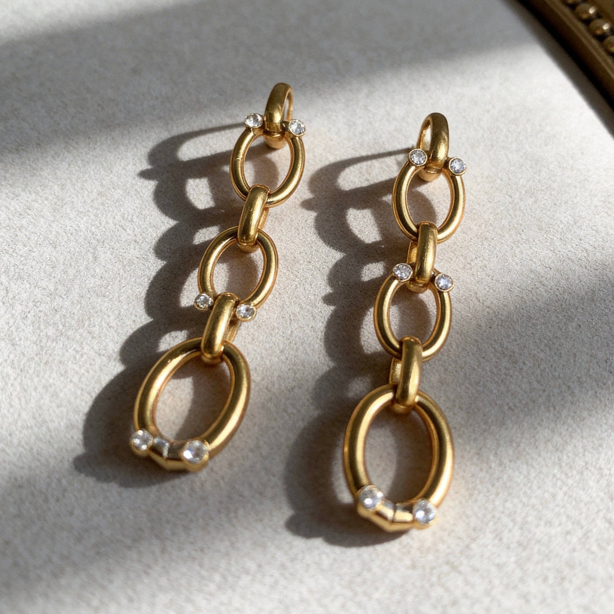 Stainless Steel Gold Chain Drop Rhinestone Earrings